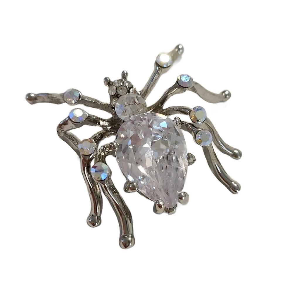 Vintage Crystal Tarantula SPIDER Brooch 1.5" Long